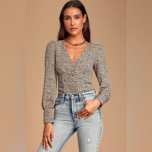 Lulus Sweet Spot Taupe Cheetah Print Long Sleeve Button-Up Top